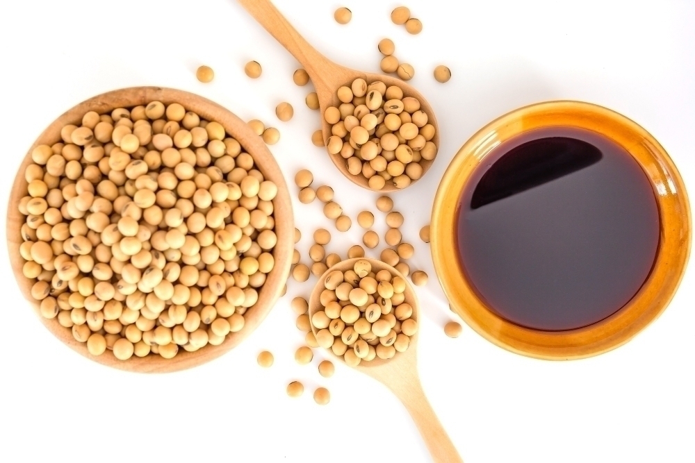 Soy sauce Soya and soybean isolated on a white background