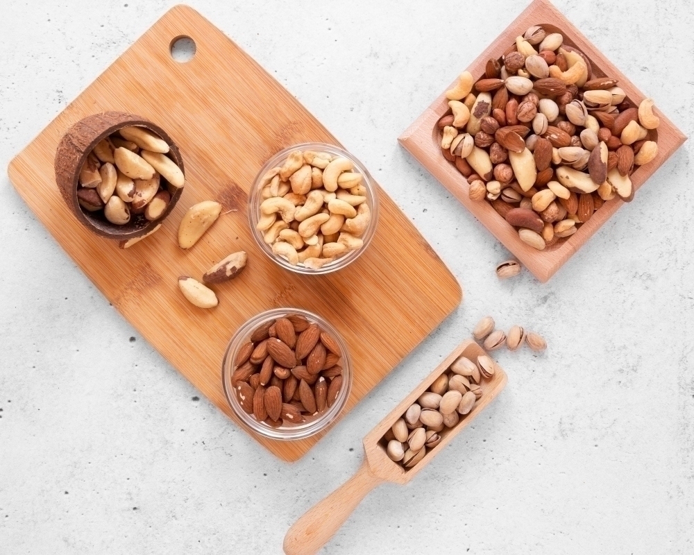 Top view of delicious nuts arrangement as source of niacin vitamin B4