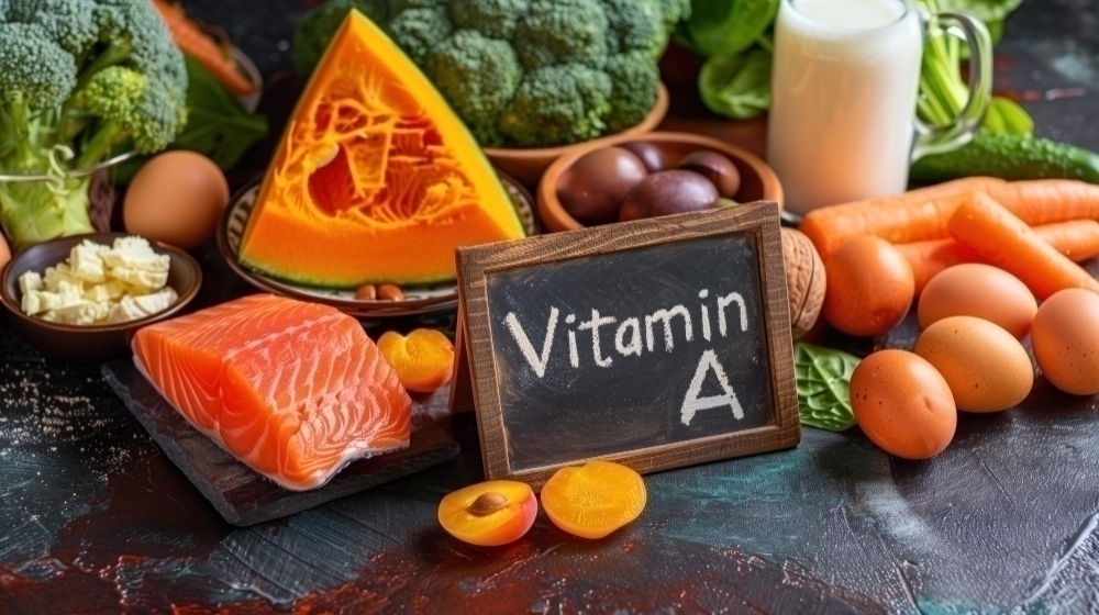 Vitamin A Rich Foods with Vegetables Eggs and Salmon