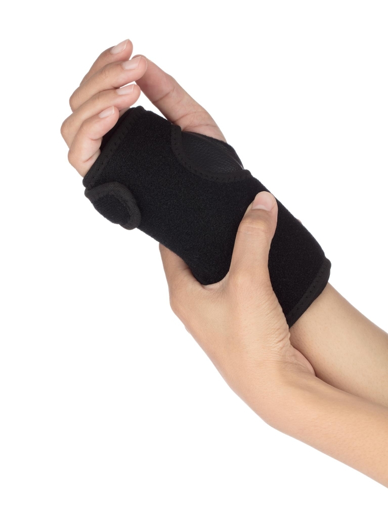hand with supporter protect wrist isolated white background