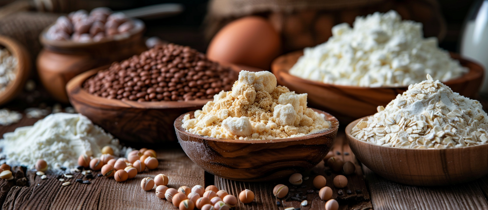 olika sorters laktosfritt proteinpulver och tillbehoer