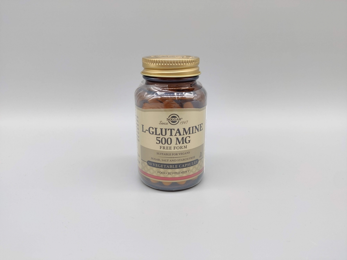 Solgar L-Glutamine frilagd produktbild på neutral bakgrund från vårt test