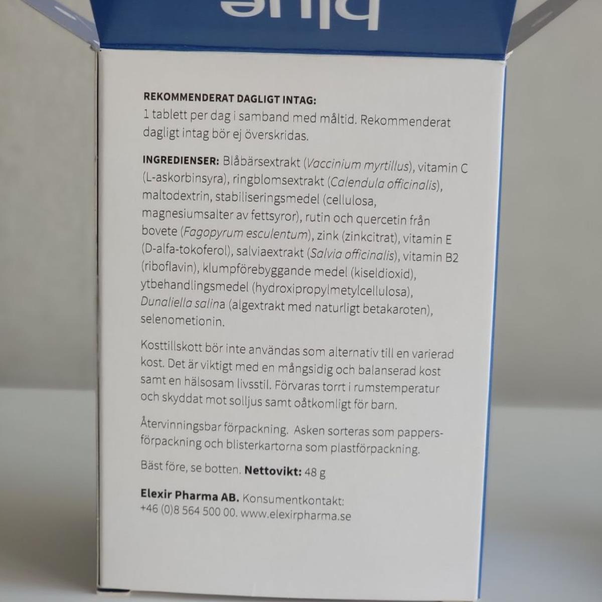 Dagsdos och halter på sidan av asken med 25 mg lutein, tagen under vårt test
