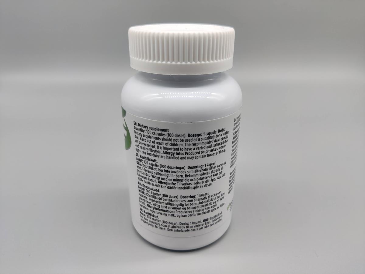 Baksida på Body Science Vitamin D med tydlig svensk märkning och doseringsinfo
