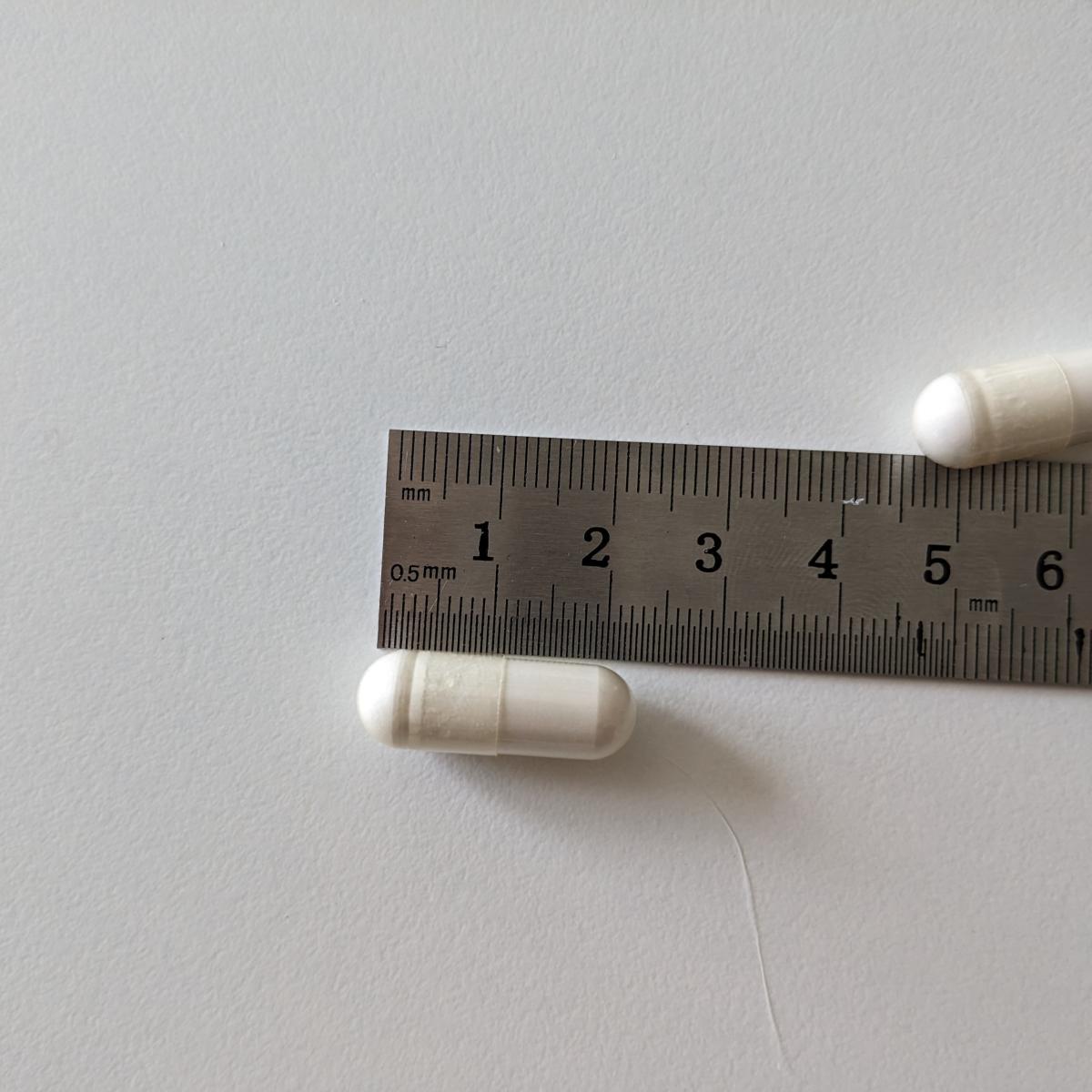Kapsel vid linjal för storleksjämförelse foto av oss under testet