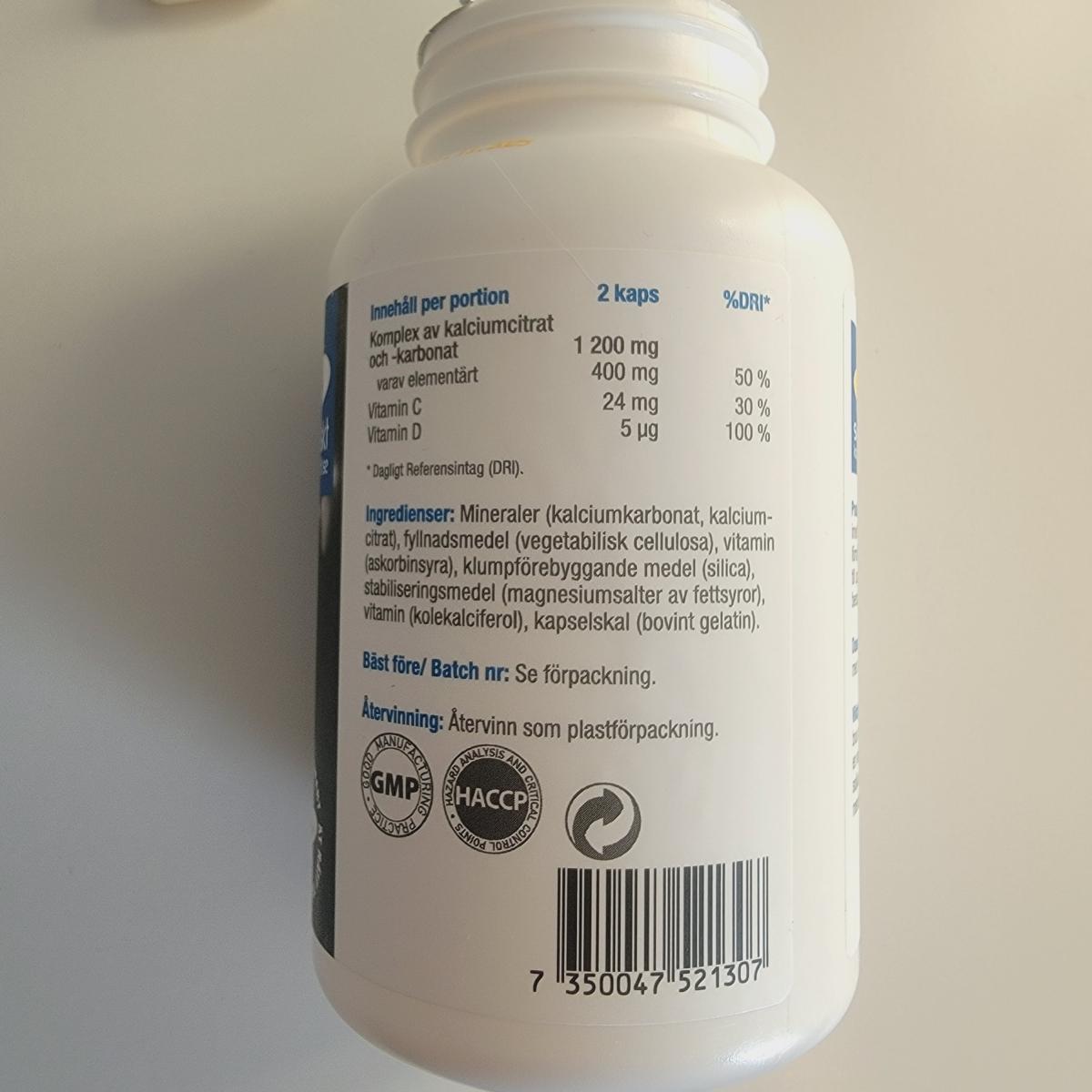 Innehållsdeklaration med komplex av kalciumcitrat och -karbonat på Core Calcium Complex+