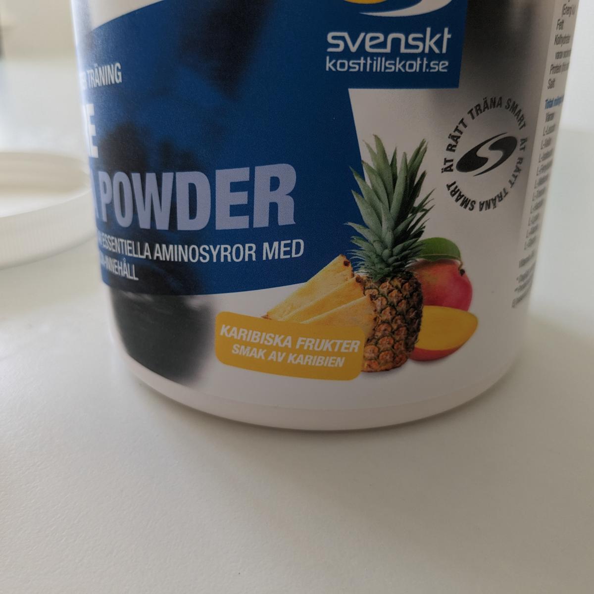 Närbild på etiketten Karibiska frukter på Core EAA, testfoto