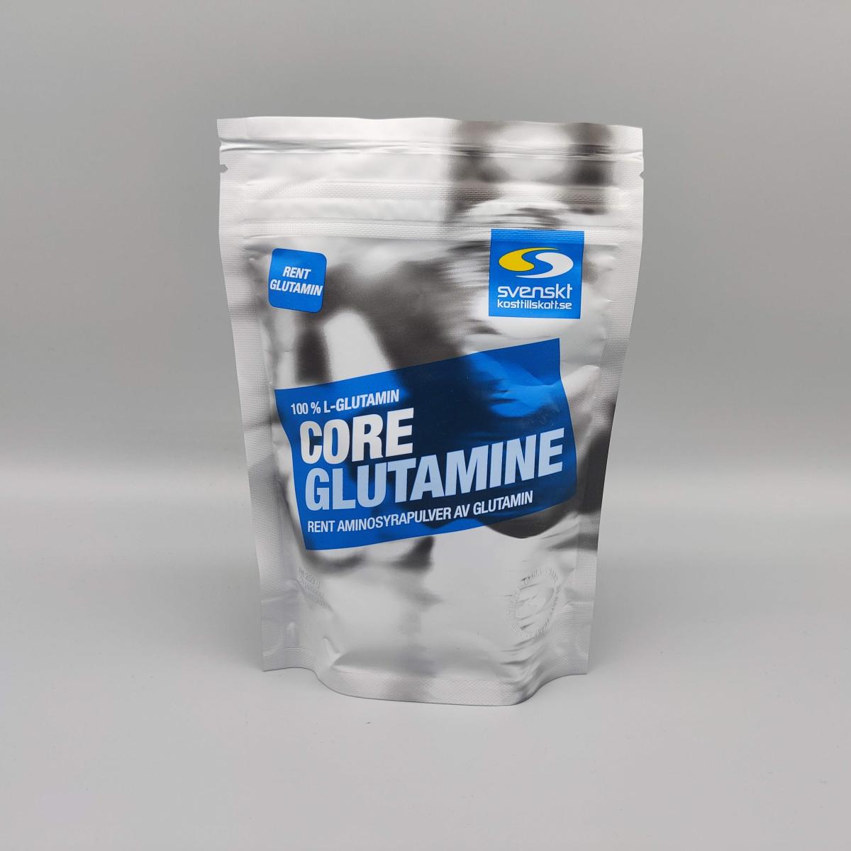 Core Glutamine mot neutral bakgrund, egen bild från vårt test