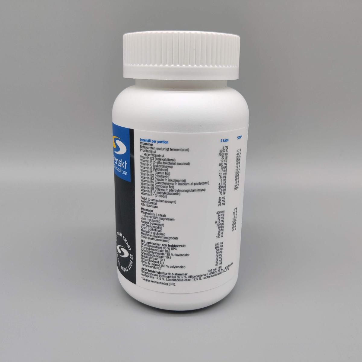 Baksidan av Core Vitamins Man med detaljerad innehållstabell, vårt foto