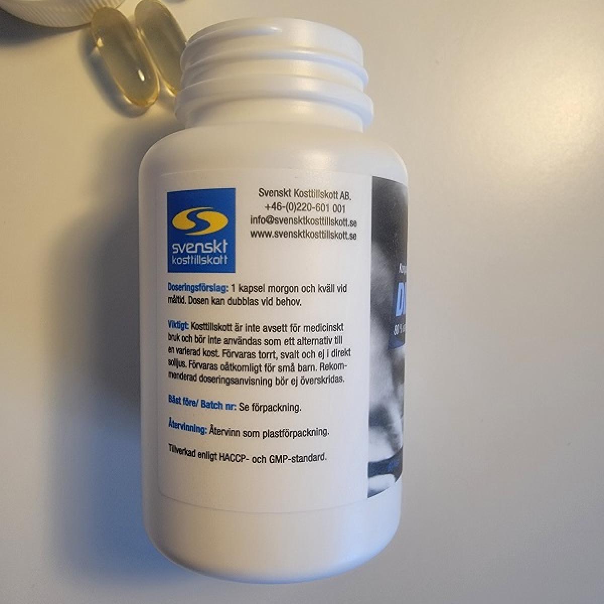 Närbild av Diet CLA-etiketten med 80 procent isomerer och QR-kod