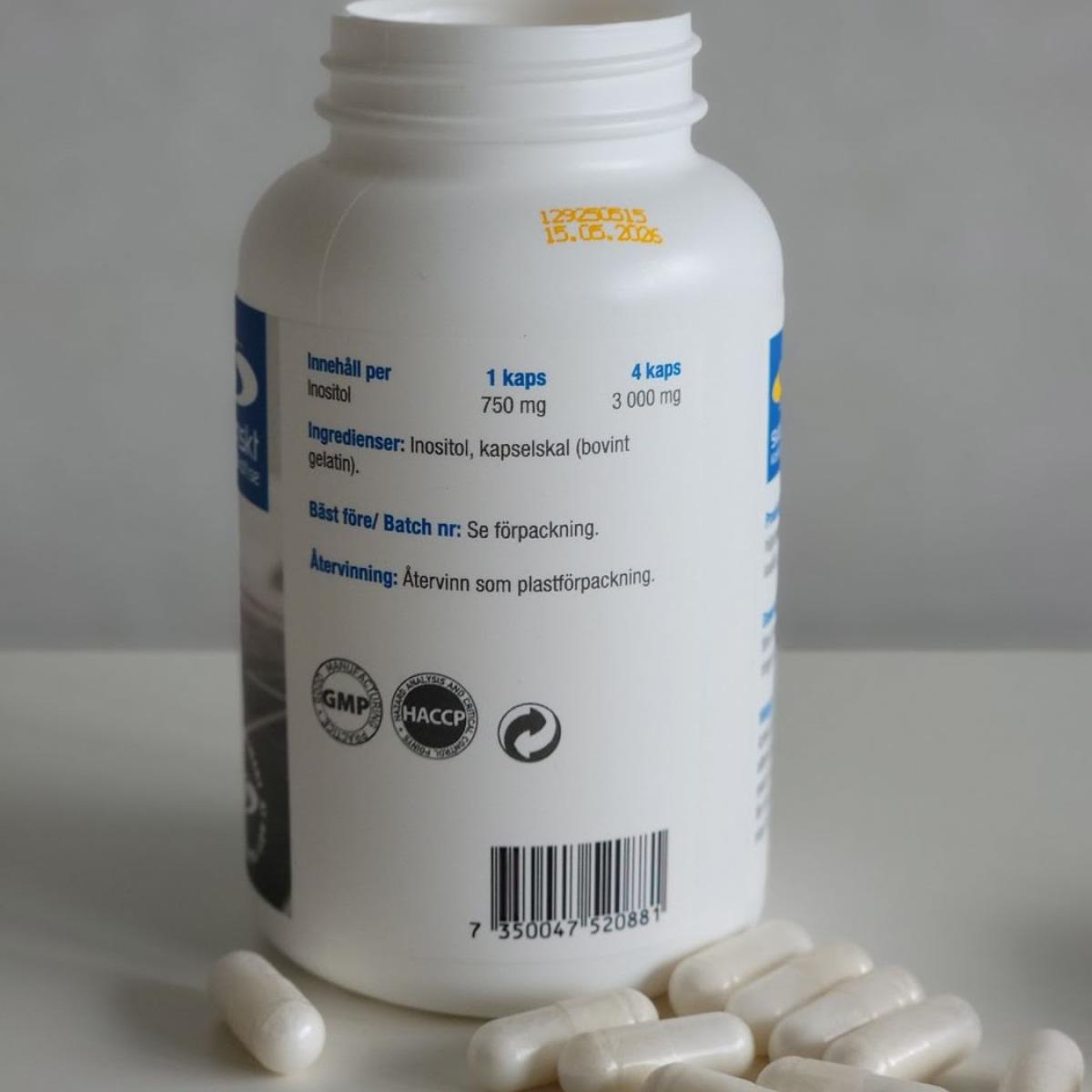 Diet Inositol baksida med innehåll 750 mg per kapsel