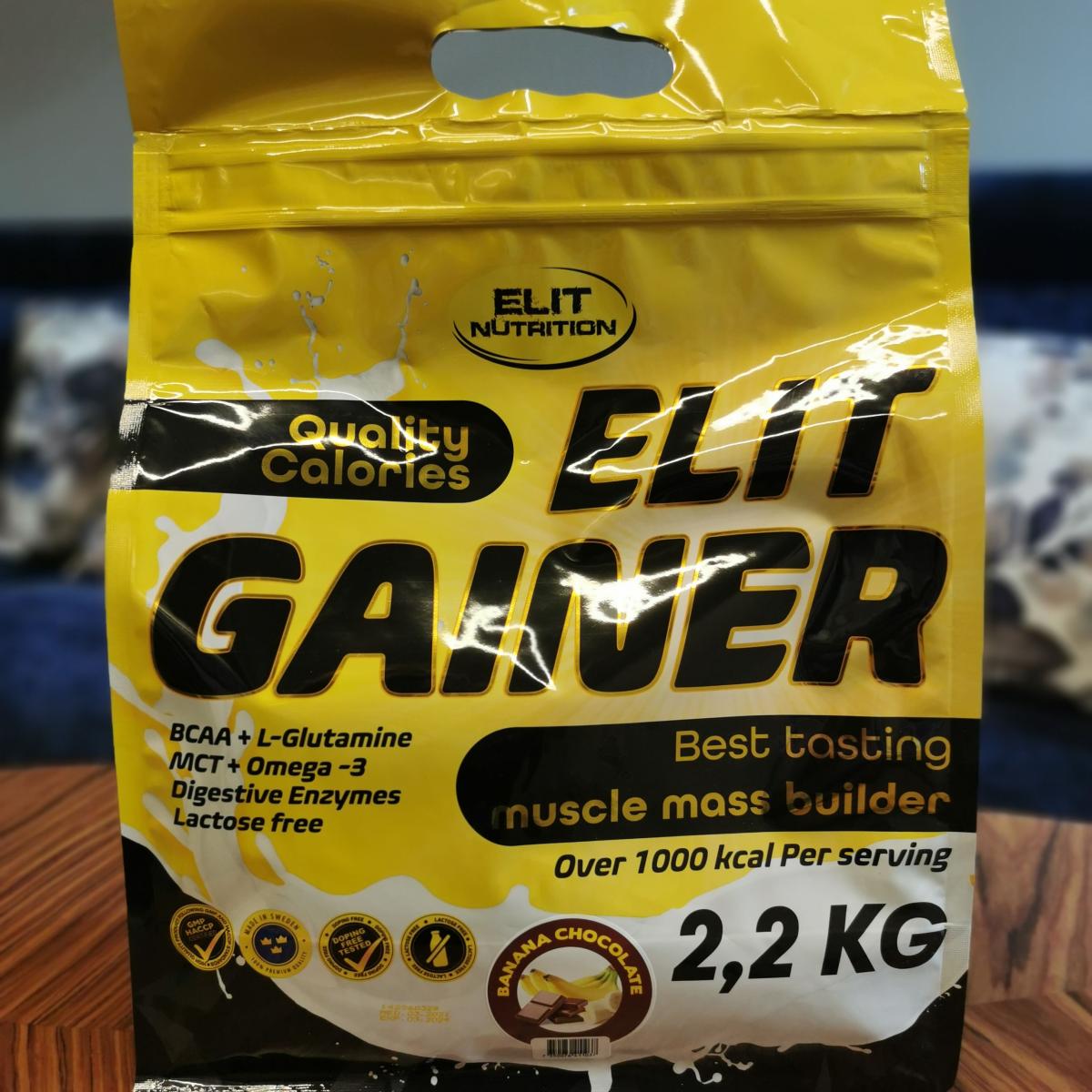 Elit Nutrition Lactose Free Gainer framsida tagen av oss under testet Banana Chocolate 2,2 kg