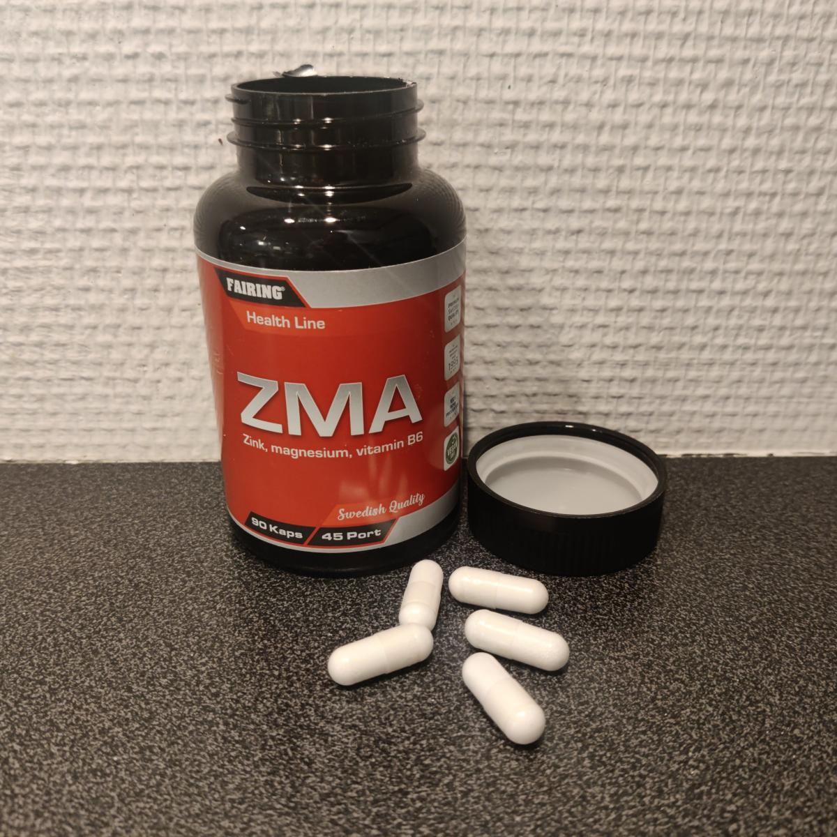 Fairing ZMA öppnad burk med kapslar på bänken, foto från vårt test
