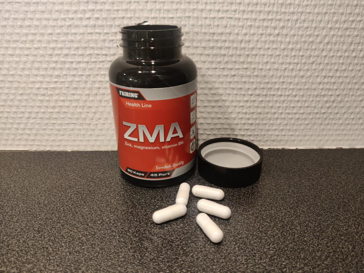 Fairing ZMA öppnad burk med kapslar på bänken, foto från vårt test