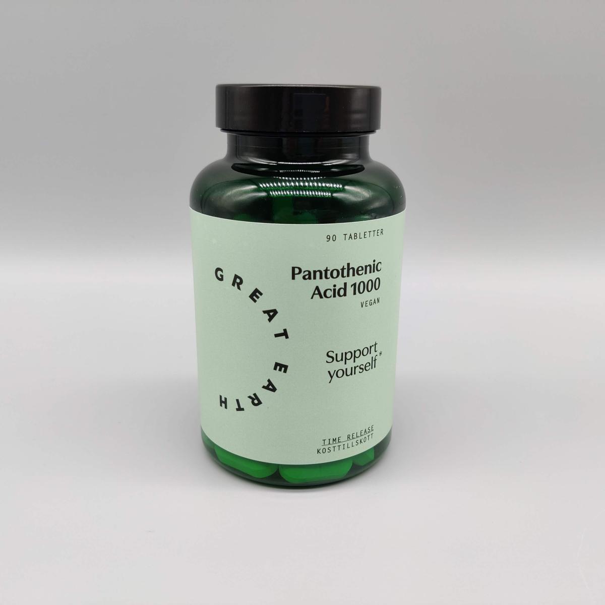 Framsidan av Great Earth Pantothenic Acid fotad i vår studio