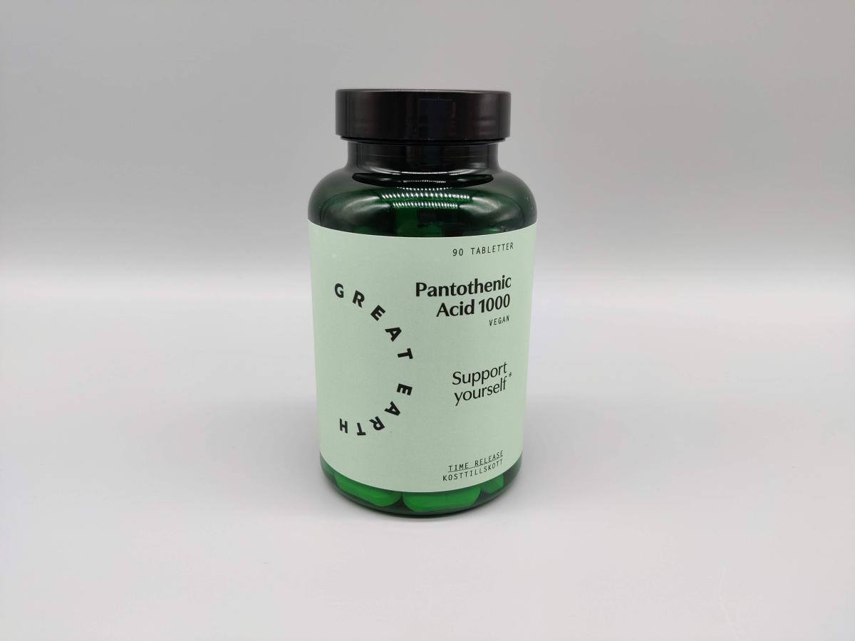 Framsidan av Great Earth Pantothenic Acid fotad i vår studio