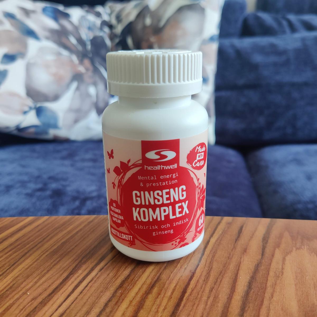 Healthwell Ginseng Komplex på soffbordet under vår långtestning