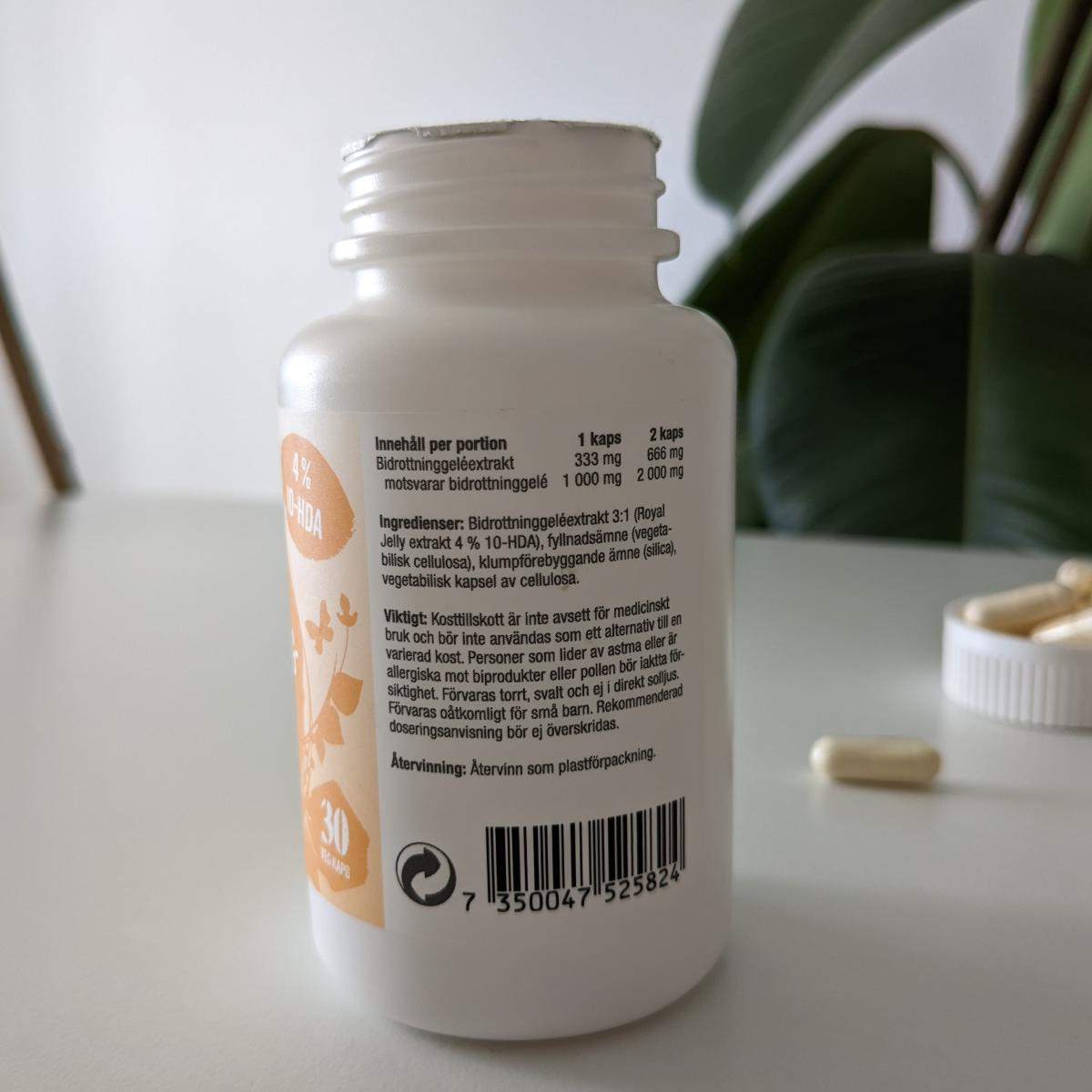 Närbild av innehållsetiketten tagen av oss där 3 1 extrakt och 4 procent 10 HDA framgår