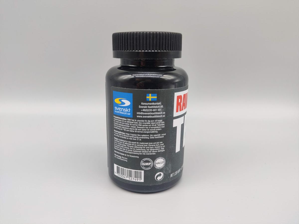 RAW Test med märkningar och kontaktinfo på etiketten, egen produktbild