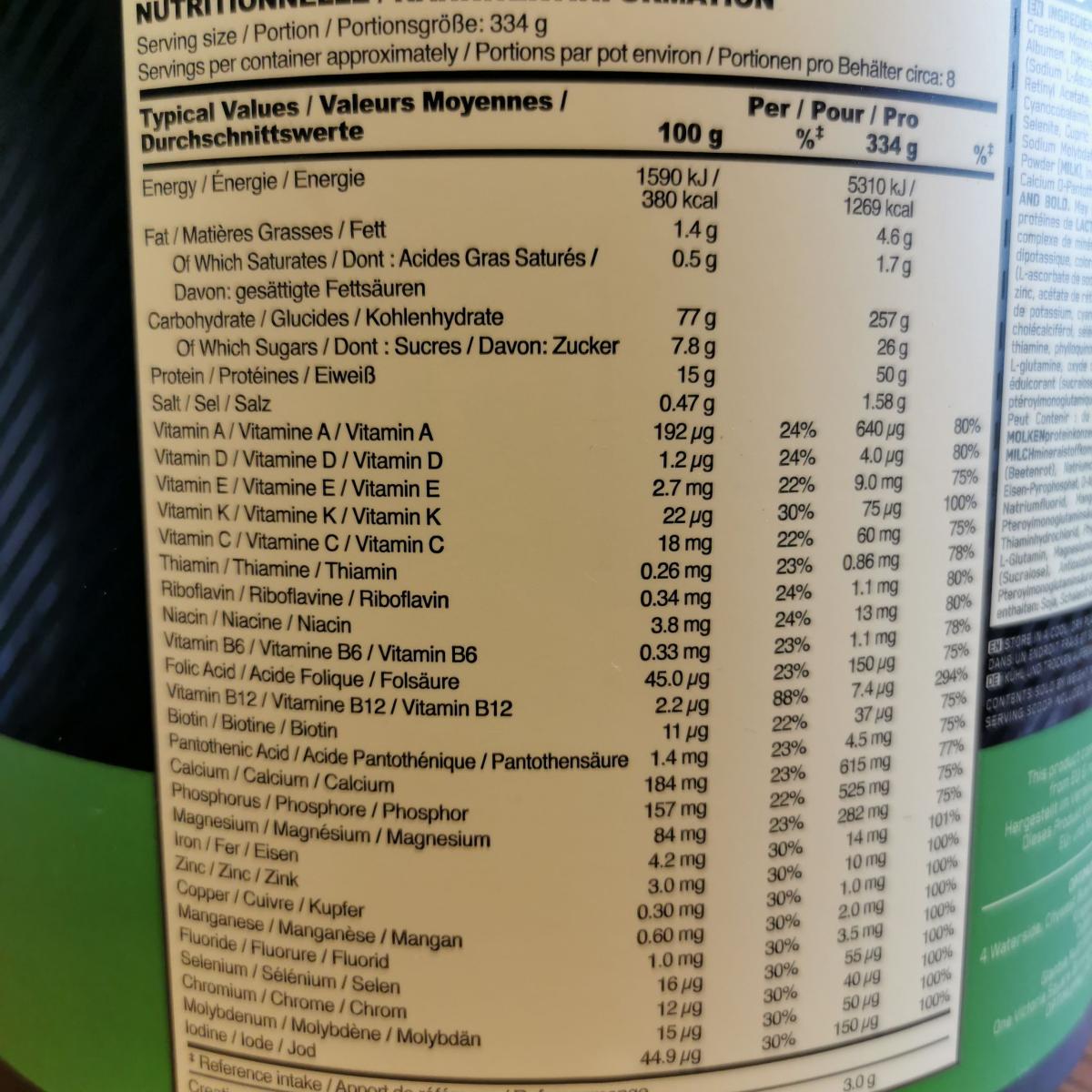 Serious Mass makronäring per portion 334 g, vårt foto