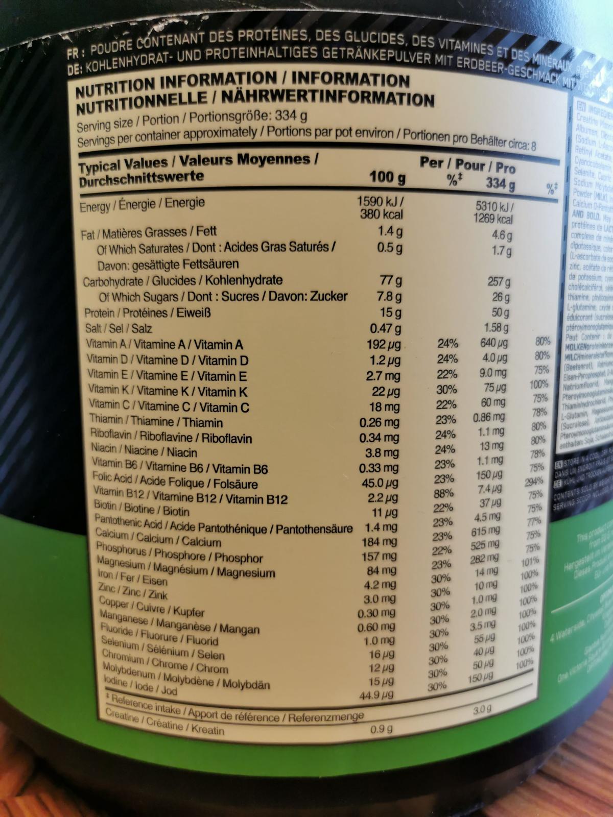 Serious Mass makronäring per portion 334 g, vårt foto