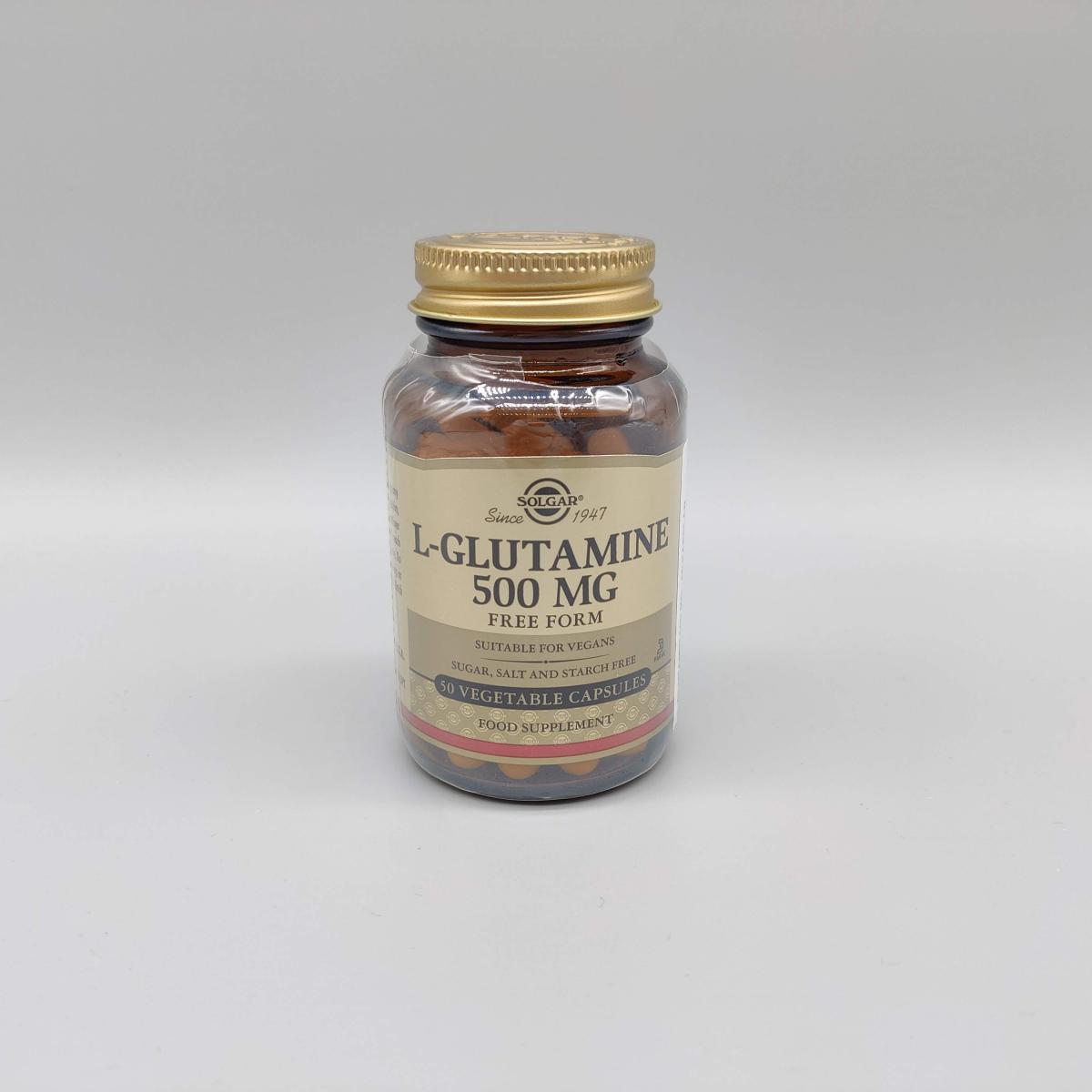Solgar L-Glutamine frilagd produktbild på neutral bakgrund från vårt test