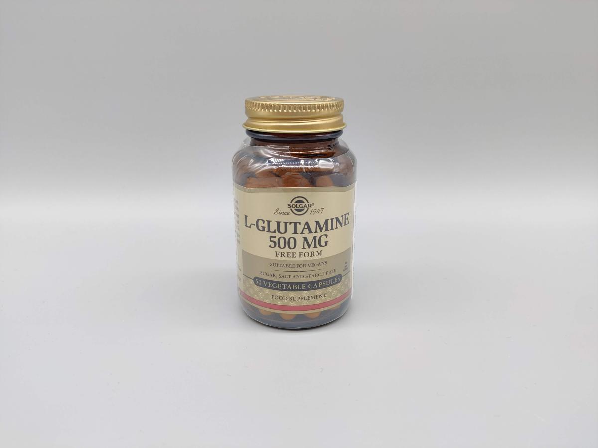 Solgar L-Glutamine frilagd produktbild på neutral bakgrund från vårt test