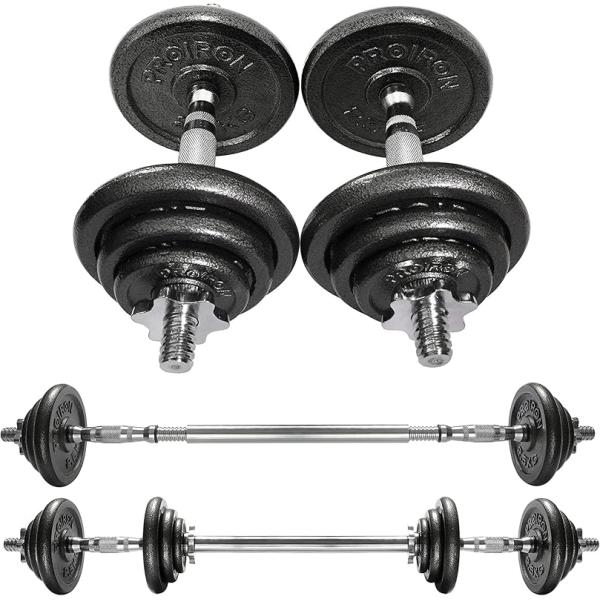 PROIRON Justerbart hantelset 20 kg med skivstångsfunktion