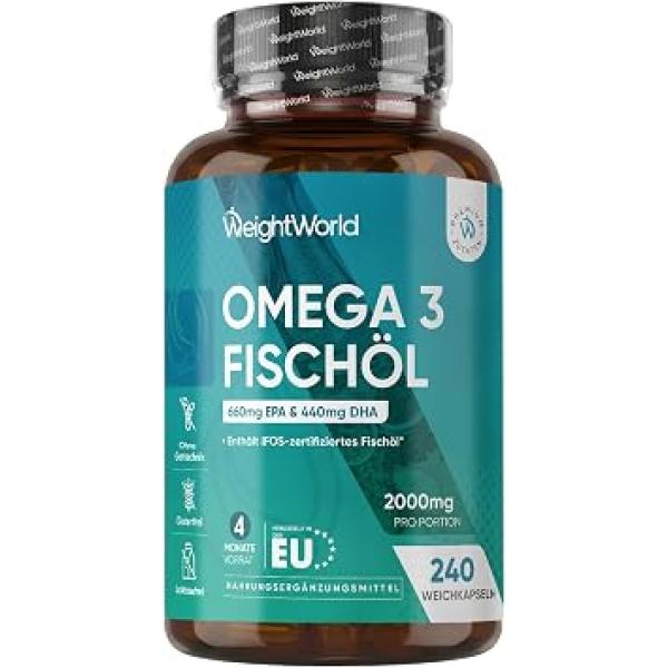 WeightWorld Omega 3 Fiskolja 2000 mg, 240 kapslar